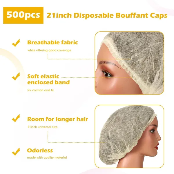 100Pcs_Yellow_Disposable_Bouffant_Cap_Non_Woven_Head_Cover_Elastic_Hair_Net_For_Kitchen_Cooking_Hotel_Food_Service_Medical_Salon_Spa_Cleaning_Laboratory_Hygienic_Safety_Protection_Pack_Pack_Of_2