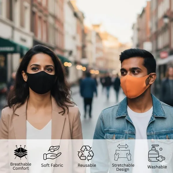 Kausta_Reusable_Face_Mask_For_Men_Women_Soft_Stretchable_Fabric_Washable_Lightweight_Comfortable_Ear_Loops_Black_Grey_Orange_Pack_Of_2
