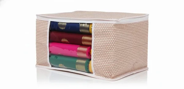 Saree_Covers_Foldable_Storage_Bags_With_Transparent_Window_Zip_Closure_Wardrobe_Organizer_For_Sarees_Lehengas_Dresses_Premium_Dust_Proof_Fabric_Storage_Peach_Pack_Of_6