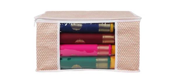 Saree_Covers_Foldable_Storage_Bags_With_Transparent_Window_Zip_Closure_Wardrobe_Organizer_For_Sarees_Lehengas_Dresses_Premium_Dust_Proof_Fabric_Storage_Peach_Pack_Of_6