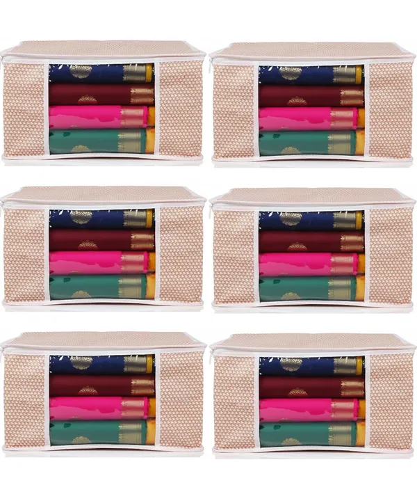 Saree_Covers_Foldable_Storage_Bags_With_Transparent_Window_Zip_Closure_Wardrobe_Organizer_For_Sarees_Lehengas_Dresses_Premium_Dust_Proof_Fabric_Storage_Peach_Pack_Of_6