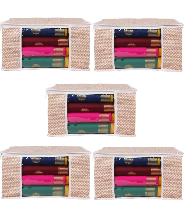 Saree_Covers_Foldable_Storage_Bags_With_Transparent_Window_Zip_Closure_Wardrobe_Organizer_For_Sarees_Lehengas_Dresses_Premium_Dust_Proof_Fabric_Storage_Peach_Pack_Of_5