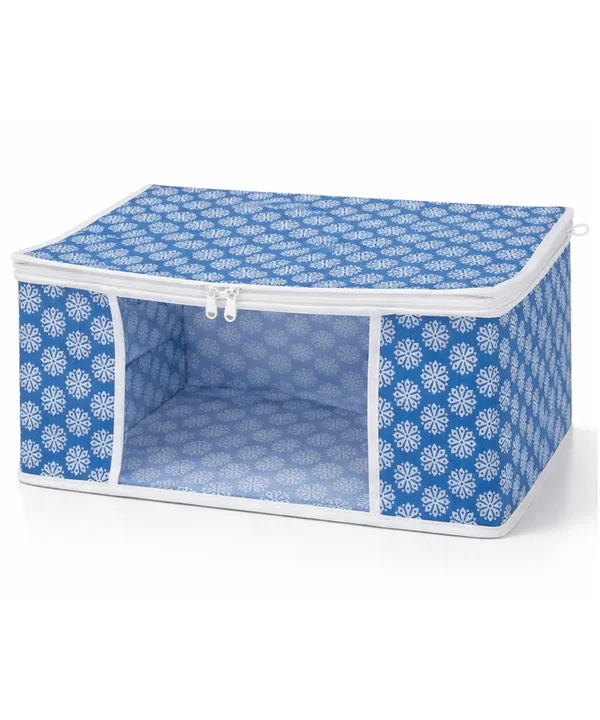 Saree_Covers_Foldable_Storage_Bags_With_Transparent_Window_Zip_Closure_Wardrobe_Organizer_For_Sarees_Lehengas_Dresses_Premium_Dust_Proof_Fabric_Storage_Blue_Pack_Of_10