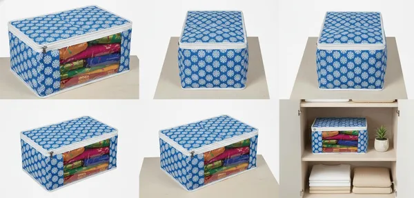 Saree_Covers_Foldable_Storage_Bags_With_Transparent_Window_Zip_Closure_Wardrobe_Organizer_For_Sarees_Lehengas_Dresses_Premium_Dust_Proof_Fabric_Storage_Blue_Pack_Of_10