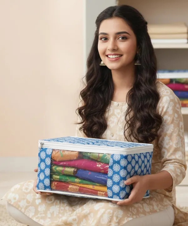Saree_Covers_Foldable_Storage_Bags_With_Transparent_Window_Zip_Closure_Wardrobe_Organizer_For_Sarees_Lehengas_Dresses_Premium_Dust_Proof_Fabric_Storage_Blue_Pack_Of_10