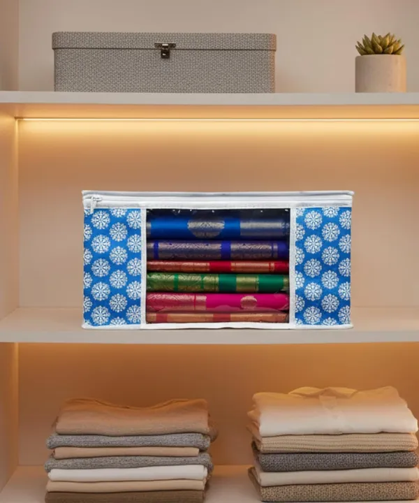 Saree_Covers_Foldable_Storage_Bags_With_Transparent_Window_Zip_Closure_Wardrobe_Organizer_For_Sarees_Lehengas_Dresses_Premium_Dust_Proof_Fabric_Storage_Blue_Pack_Of_10