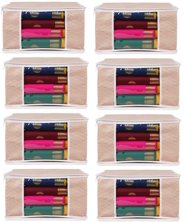 Saree_Covers_Foldable_Storage_Bags_With_Transparent_Window_Zip_Closure_Wardrobe_Organizer_For_Sarees_Lehengas_Dresses_Premium_Dust_Proof_Fabric_Storage_Peach_Pack_Of_8