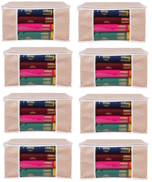 Saree_Covers_Foldable_Storage_Bags_With_Transparent_Window_Zip_Closure_Wardrobe_Organizer_For_Sarees_Lehengas_Dresses_Premium_Dust_Proof_Fabric_Storage_Peach_Pack_Of_8