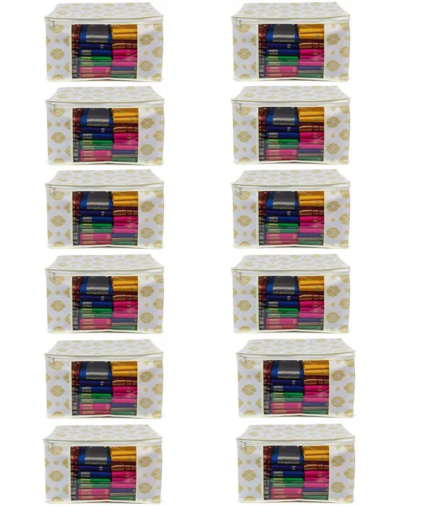 Saree_Covers_Foldable_Storage_Bags_With_Transparent_Window_Zip_Closure_Wardrobe_Organizer_For_Sarees_Lehengas_Dresses_Premium_Dust_Proof_Fabric_Storage_White_Pack_Of_12