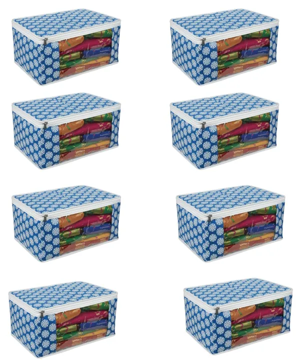 Saree_Covers_Foldable_Storage_Bags_With_Transparent_Window_Zip_Closure_Wardrobe_Organizer_For_Sarees_Lehengas_Dresses_Premium_Dust_Proof_Fabric_Storage_Blue_Pack_Of_8