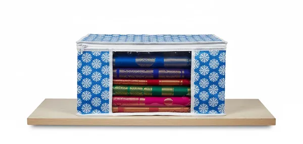 Saree_Covers_Foldable_Storage_Bags_With_Transparent_Window_Zip_Closure_Wardrobe_Organizer_For_Sarees_Lehengas_Dresses_Premium_Dust_Proof_Fabric_Storage_Blue_Pack_Of_8