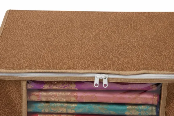 Saree_Covers_Foldable_Storage_Bags_With_Transparent_Window_Zip_Closure_Wardrobe_Organizer_For_Sarees_Lehengas_Dresses_Premium_Dust_Proof_Fabric_Storage_Brown_Pack_Of_5
