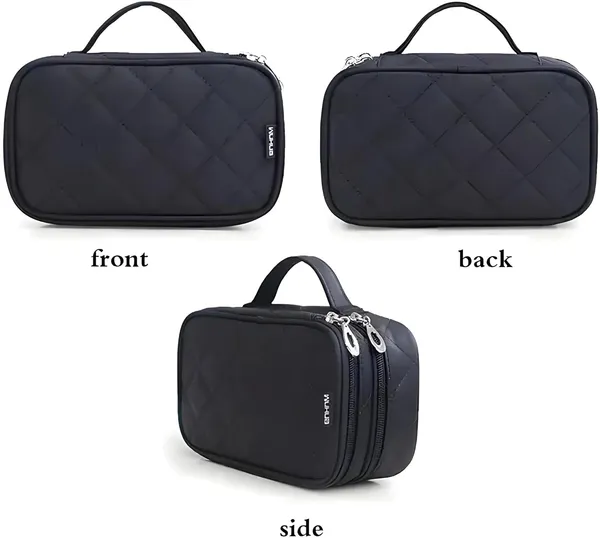 Travel_Cosmetic_Case_Black_Leather_Zipper_Closure_10X10X2_Cm_Reusable