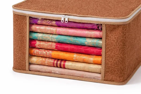 Saree_Covers_Foldable_Storage_Bags_With_Transparent_Window_Zip_Closure_Wardrobe_Organizer_For_Sarees_Lehengas_Dresses_Premium_Dust_Proof_Fabric_Storage_Brown_Pack_Of_6