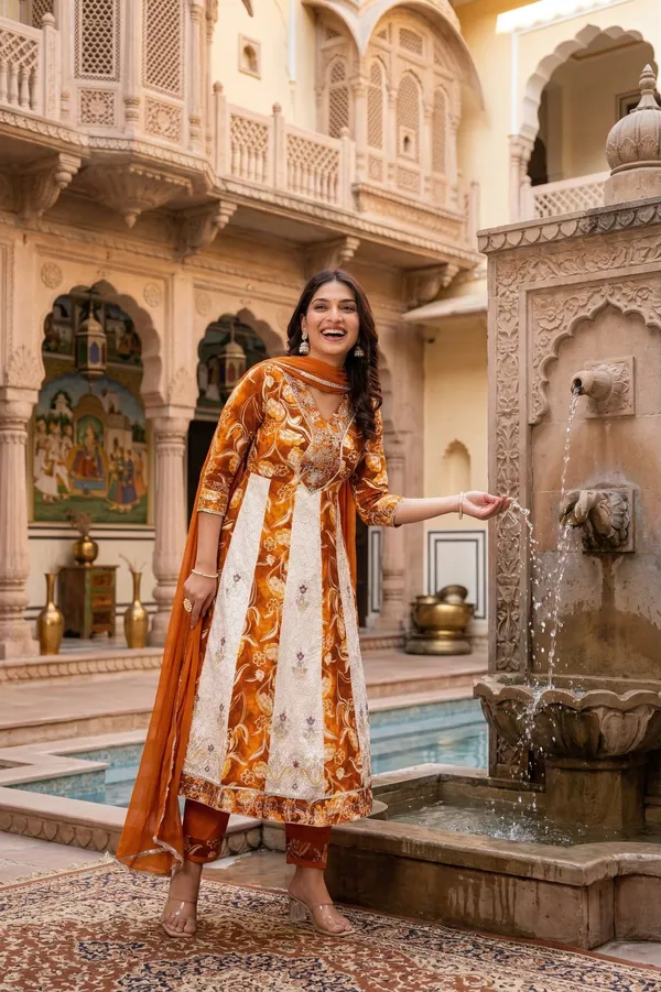 Womens_Yellow_And_Off_White_Rayon_Schiffli_Floral_Printed_And_Embroidered_Anarkali_Kurti_Pant_Dupatta_Set_|_Ethnic_Festive_Party_Wear_Kurta_Set_For_Women