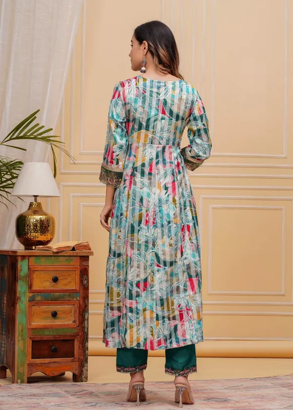 Womens_Teal_Green_Rayon_Jacquard_Floral_Woven_And_Embroidered_Anarkali_Kurti_Pant_Dupatta_Set_|_Ethnic_Festive_Party_Wear_Kurta_Set_For_Women