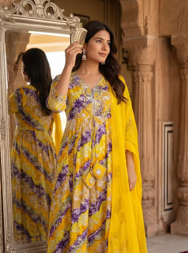 Womens_Yellow_And_Purple_Rayon_Floral_Printed_And_Embroidered_Anarkali_Kurti_Pant_Dupatta_Set_|_Ethnic_Festive_Party_Wear_Kurta_Set_For_Women