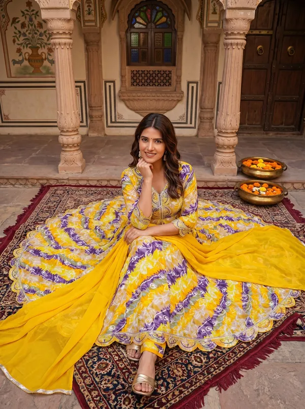 Womens_Yellow_And_Purple_Rayon_Floral_Printed_And_Embroidered_Anarkali_Kurti_Pant_Dupatta_Set_|_Ethnic_Festive_Party_Wear_Kurta_Set_For_Women