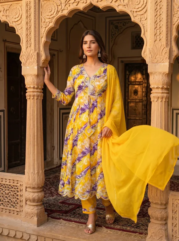 Womens_Yellow_And_Purple_Rayon_Floral_Printed_And_Embroidered_Anarkali_Kurti_Pant_Dupatta_Set_|_Ethnic_Festive_Party_Wear_Kurta_Set_For_Women