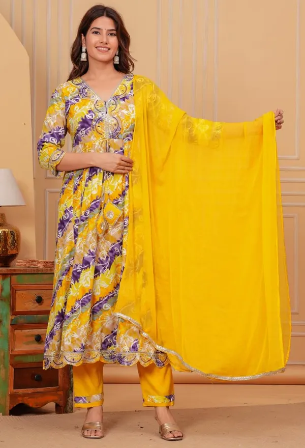 Womens_Yellow_And_Purple_Rayon_Floral_Printed_And_Embroidered_Anarkali_Kurti_Pant_Dupatta_Set_|_Ethnic_Festive_Party_Wear_Kurta_Set_For_Women
