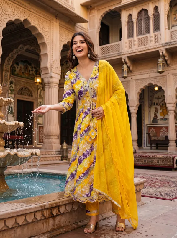 Womens_Yellow_And_Purple_Rayon_Floral_Printed_And_Embroidered_Anarkali_Kurti_Pant_Dupatta_Set_|_Ethnic_Festive_Party_Wear_Kurta_Set_For_Women