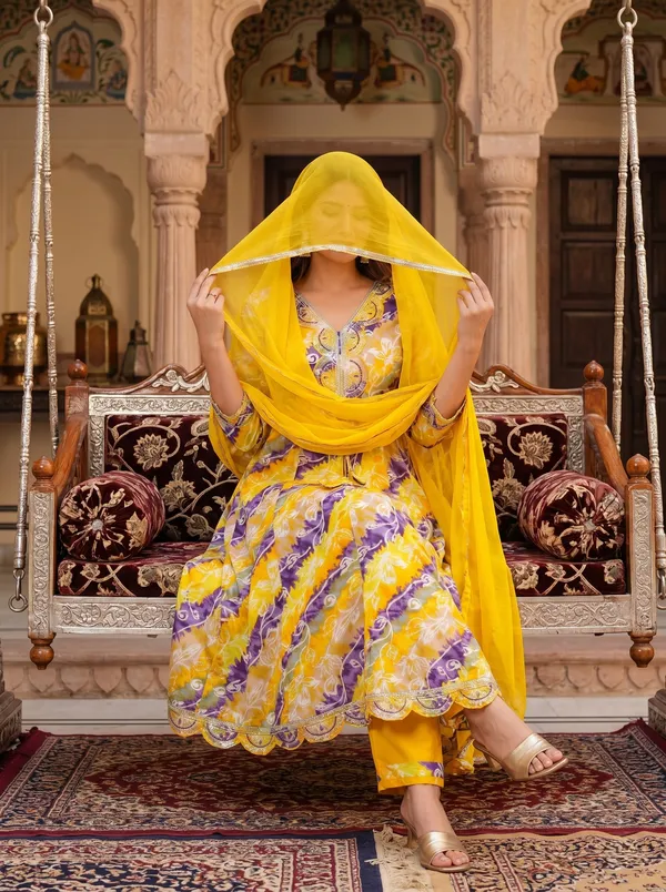 Womens_Yellow_And_Purple_Rayon_Floral_Printed_And_Embroidered_Anarkali_Kurti_Pant_Dupatta_Set_|_Ethnic_Festive_Party_Wear_Kurta_Set_For_Women
