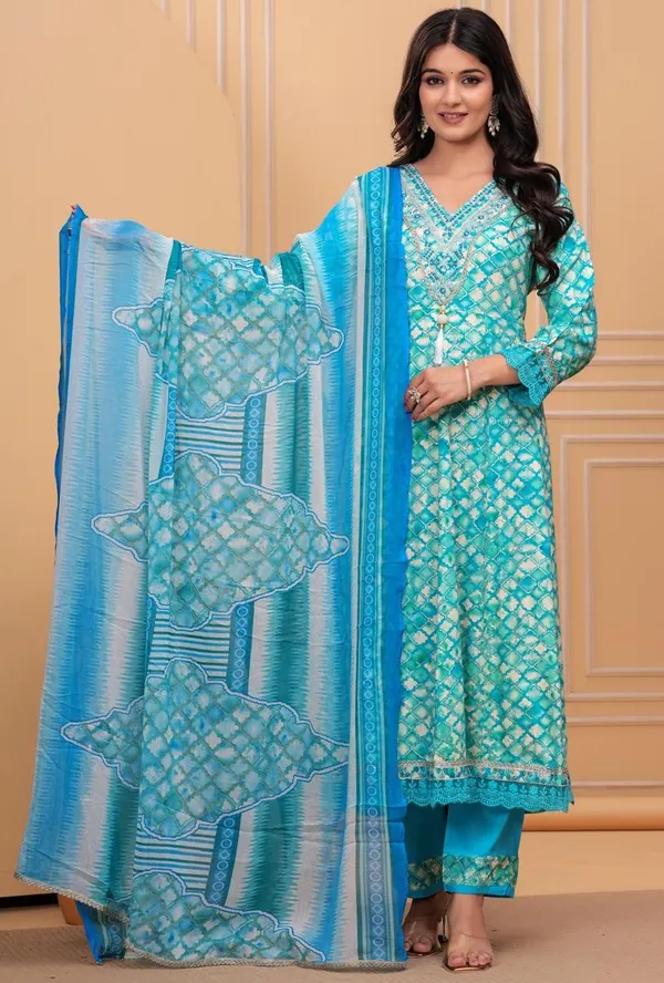 Womens_Teal_Blue_And_White_Rayon_Tie_Dye_Printed_And_Embroidered_Anarkali_Kurti_Pant_Dupatta_Set_|_Ethnic_Festive_Party_Wear_Kurta_Set_For_Women