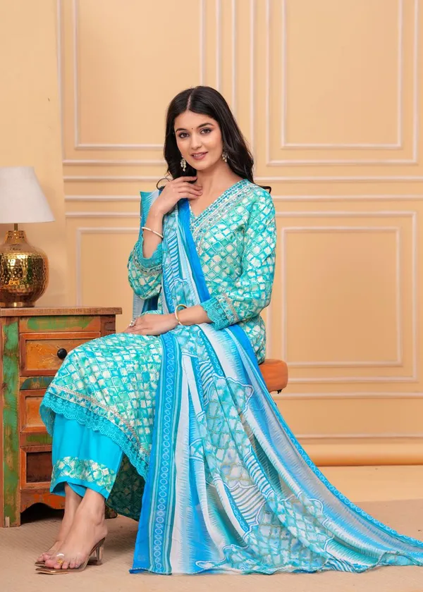 Womens_Teal_Blue_And_White_Rayon_Tie_Dye_Printed_And_Embroidered_Anarkali_Kurti_Pant_Dupatta_Set_|_Ethnic_Festive_Party_Wear_Kurta_Set_For_Women