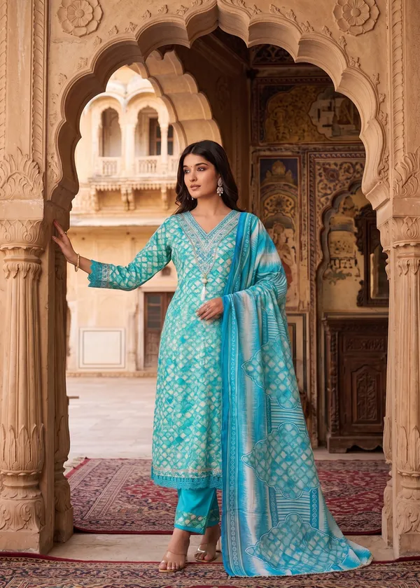 Womens_Teal_Blue_And_White_Rayon_Tie_Dye_Printed_And_Embroidered_Anarkali_Kurti_Pant_Dupatta_Set_|_Ethnic_Festive_Party_Wear_Kurta_Set_For_Women