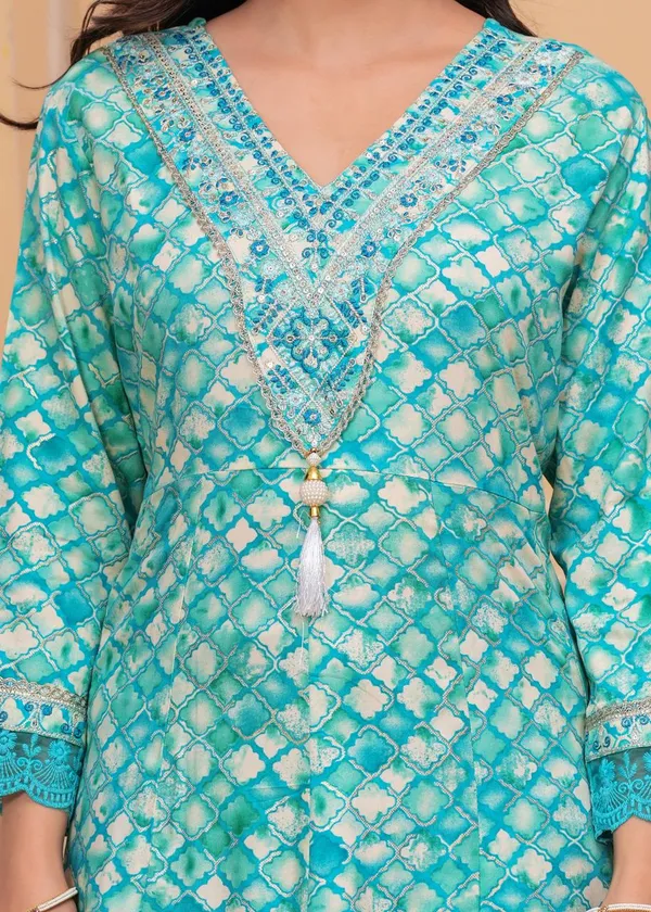 Womens_Teal_Blue_And_White_Rayon_Tie_Dye_Printed_And_Embroidered_Anarkali_Kurti_Pant_Dupatta_Set_|_Ethnic_Festive_Party_Wear_Kurta_Set_For_Women