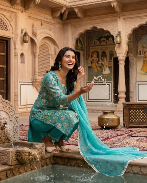 Womens_Teal_Blue_Rayon_Printed_And_Embroidered_Kurti_Pant_Dupatta_Set_|_Elegant_Ethnic_Festive_Wear_Kurta_Set
