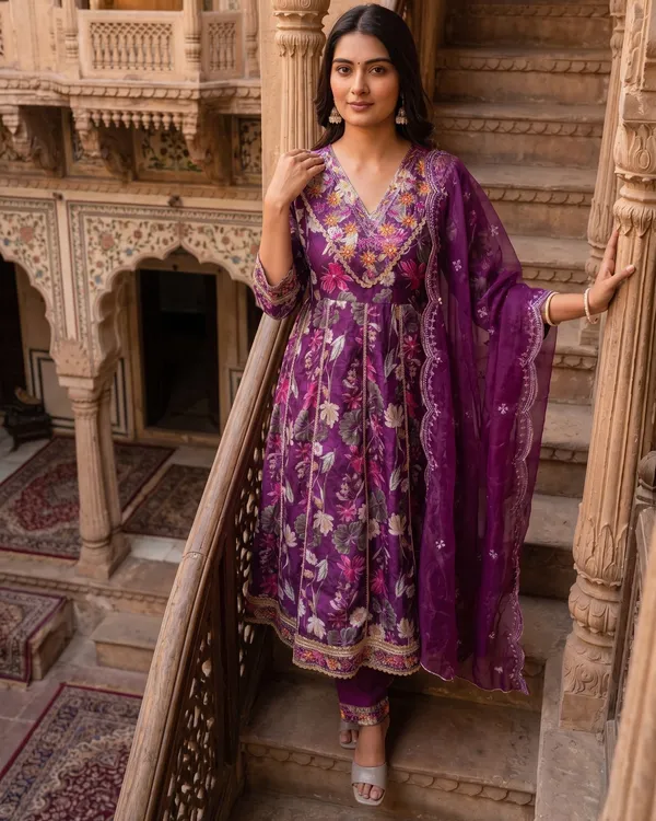 Womens_Purple_Vatican_Fabric_Printed_And_Embroidered_Kurti_Pant_Dupatta_Set_|_Festive_Ethnic_Wear_Kurta_Set