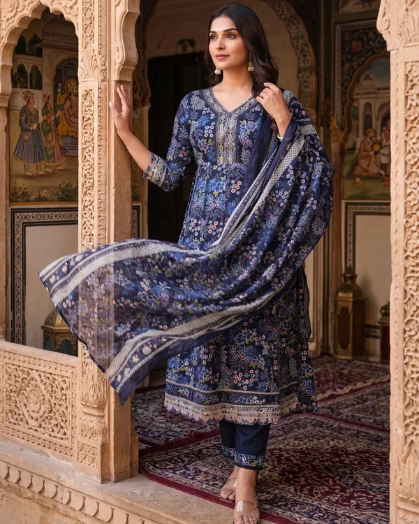 Womens_Navy_Blue_Rayon_Printed_And_Embroidered_Kurti_Pant_Dupatta_Set_|_Ethnic_Wear_Kurta_Set