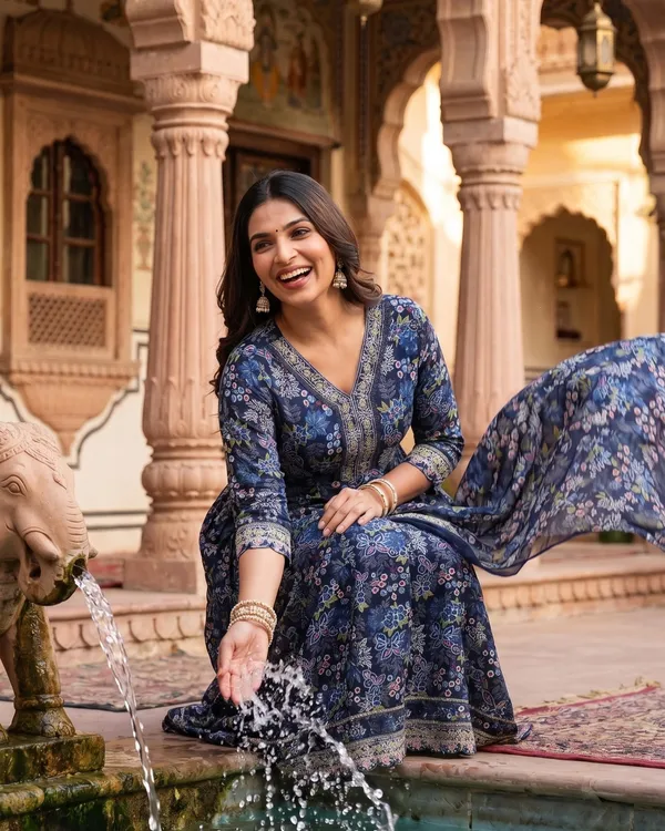 Womens_Navy_Blue_Rayon_Printed_And_Embroidered_Kurti_Pant_Dupatta_Set_|_Ethnic_Wear_Kurta_Set