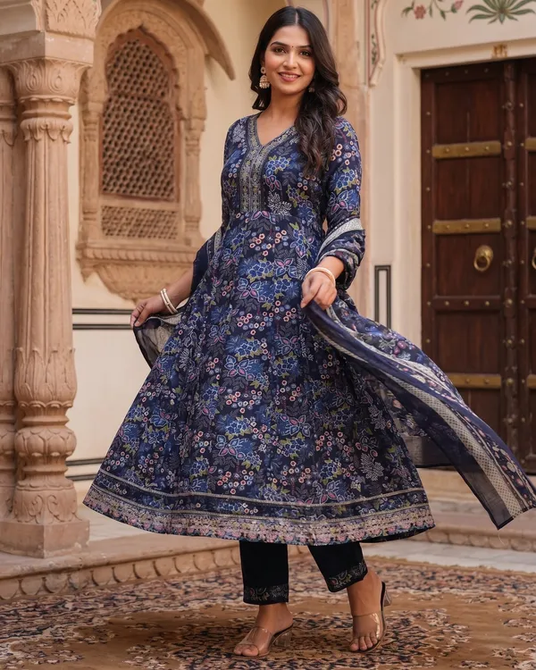 Womens_Navy_Blue_Rayon_Printed_And_Embroidered_Kurti_Pant_Dupatta_Set_|_Ethnic_Wear_Kurta_Set