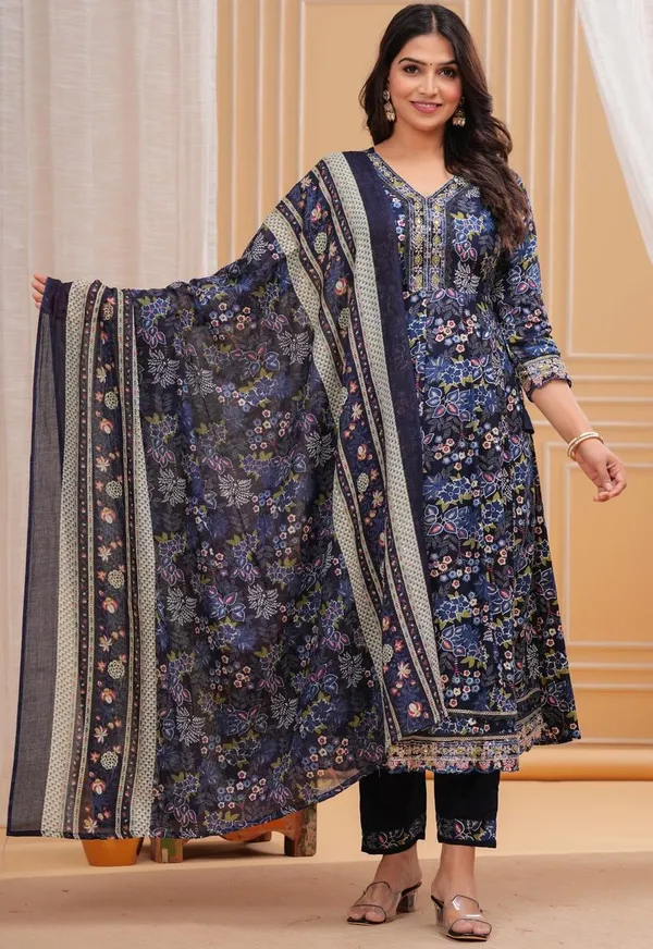 Womens_Navy_Blue_Rayon_Printed_And_Embroidered_Kurti_Pant_Dupatta_Set_|_Ethnic_Wear_Kurta_Set