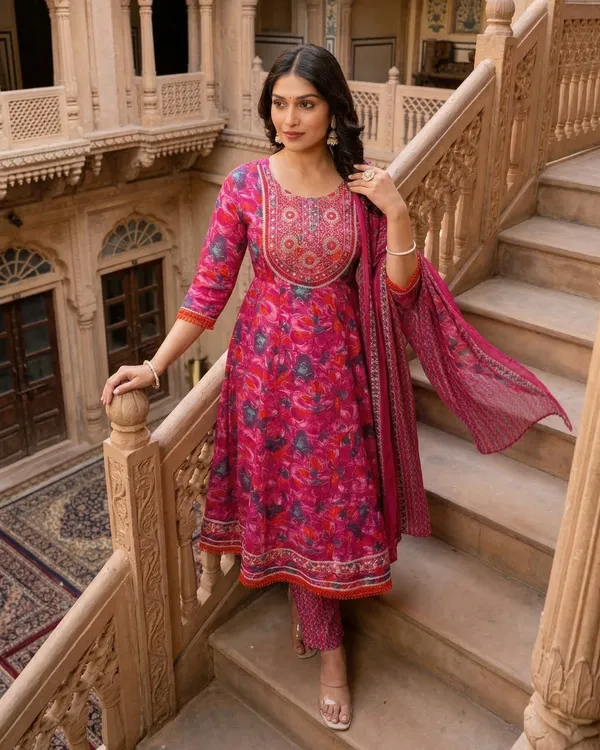 Womens_Pink_Rayon_Floral_Printed_And_Embroidered_Kurti_Pant_Dupatta_Set_|_Ethnic_Wear_Kurta_Set
