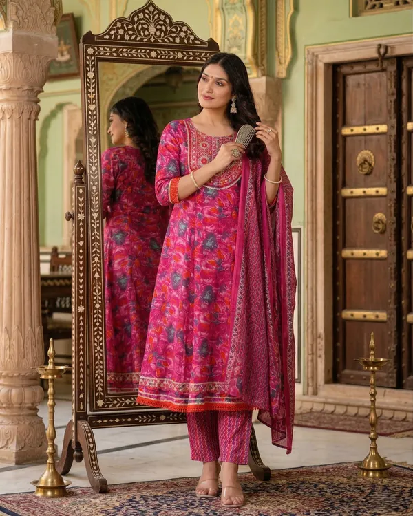 Womens_Pink_Rayon_Floral_Printed_And_Embroidered_Kurti_Pant_Dupatta_Set_|_Ethnic_Wear_Kurta_Set