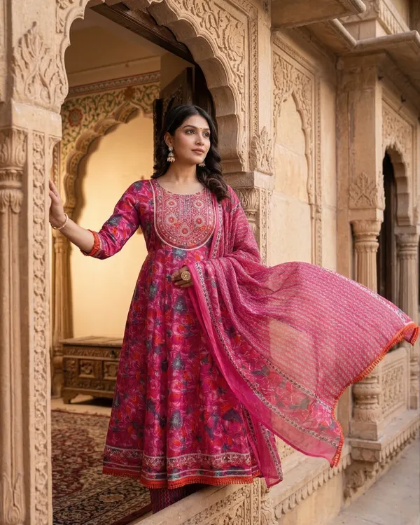 Womens_Pink_Rayon_Floral_Printed_And_Embroidered_Kurti_Pant_Dupatta_Set_|_Ethnic_Wear_Kurta_Set