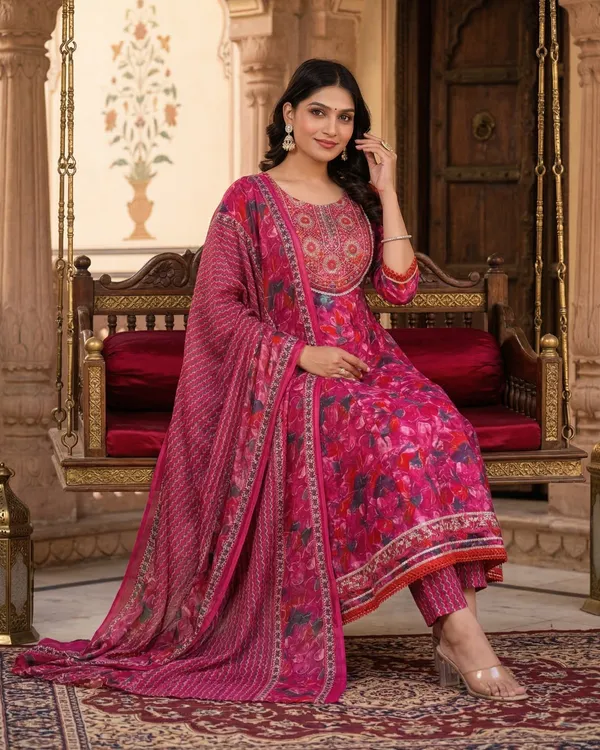 Womens_Pink_Rayon_Floral_Printed_And_Embroidered_Kurti_Pant_Dupatta_Set_|_Ethnic_Wear_Kurta_Set