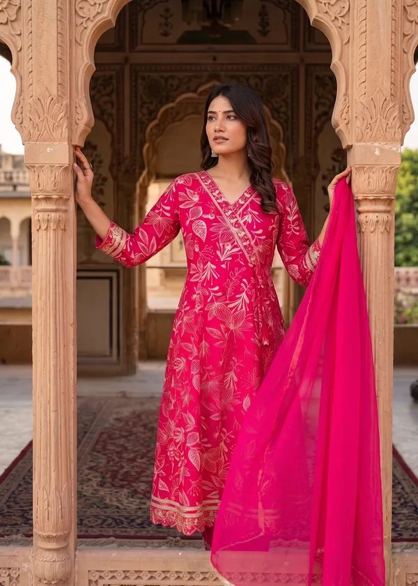 Womens_Rani_Pink_Rayon_Printed_Kurti_Pant_Dupatta_Set_|_Ethnic_Wear_Kurta_Set