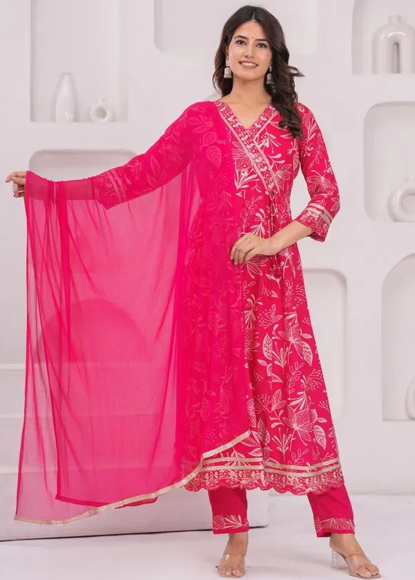 Womens_Rani_Pink_Rayon_Printed_Kurti_Pant_Dupatta_Set_|_Ethnic_Wear_Kurta_Set