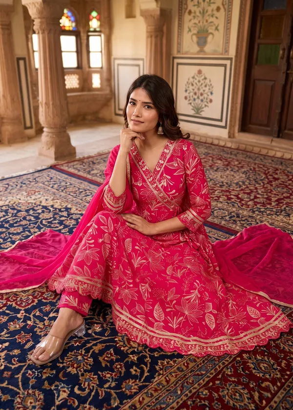 Womens_Rani_Pink_Rayon_Printed_Kurti_Pant_Dupatta_Set_|_Ethnic_Wear_Kurta_Set