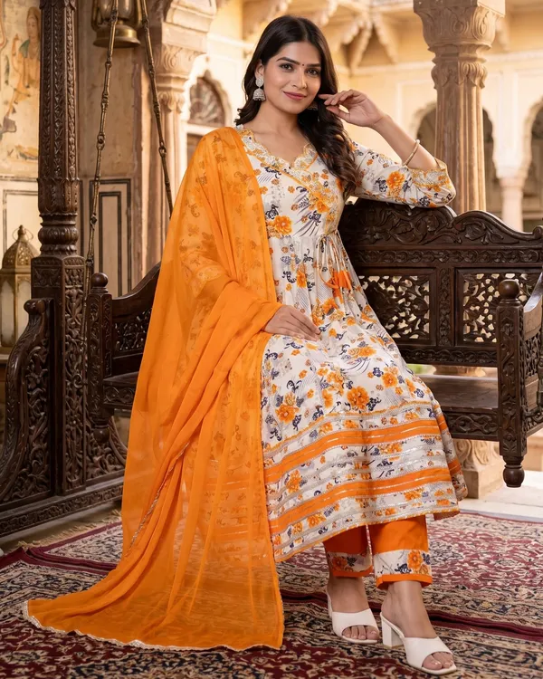 Womens_Off_White_And_Orange_Rayon_Floral_Printed_Kurti_Pant_Dupatta_Set_|_Ethnic_Wear_Kurta_Set