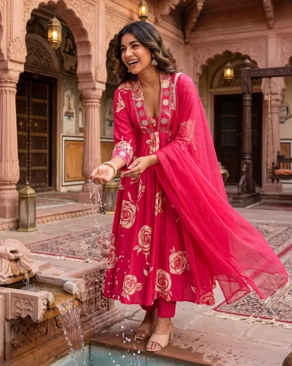 Womens_Pink_Floral_Printed_Rayon_Kurti_Pant_Dupatta_Set_With_Embroidered_V-Neck