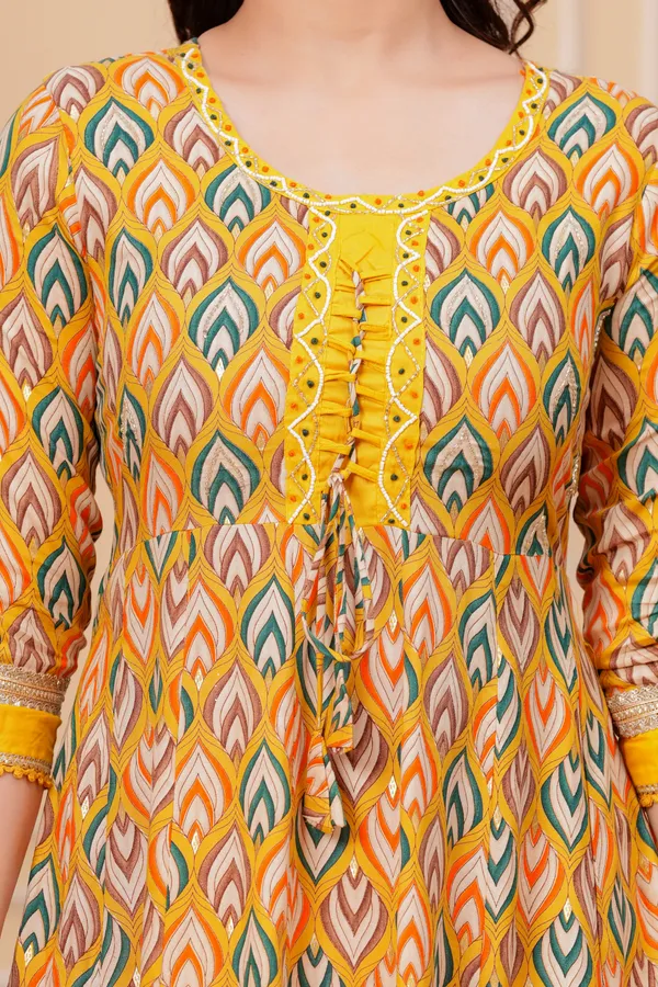 Womens_Mustard_Yellow_Printed_Rayon_Kurti_Pant_Dupatta_Set_With_Round_Neck_Lace_Detail_And_Tie-Up_Design