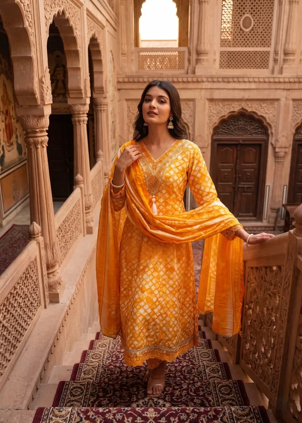 Womens_Yellow_And_White_Rayon_Tie_Dye_Printed_And_Embroidered_Anarkali_Kurti_Pant_Dupatta_Set_|_Ethnic_Festive_Party_Wear_Kurta_Set_For_Women