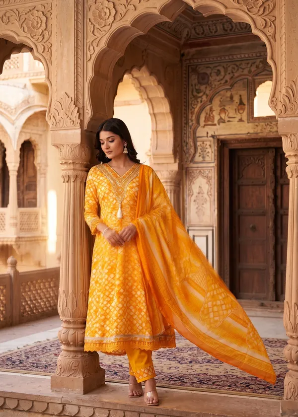 Womens_Yellow_And_White_Rayon_Tie_Dye_Printed_And_Embroidered_Anarkali_Kurti_Pant_Dupatta_Set_|_Ethnic_Festive_Party_Wear_Kurta_Set_For_Women