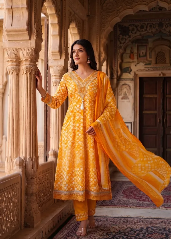Womens_Yellow_And_White_Rayon_Tie_Dye_Printed_And_Embroidered_Anarkali_Kurti_Pant_Dupatta_Set_|_Ethnic_Festive_Party_Wear_Kurta_Set_For_Women