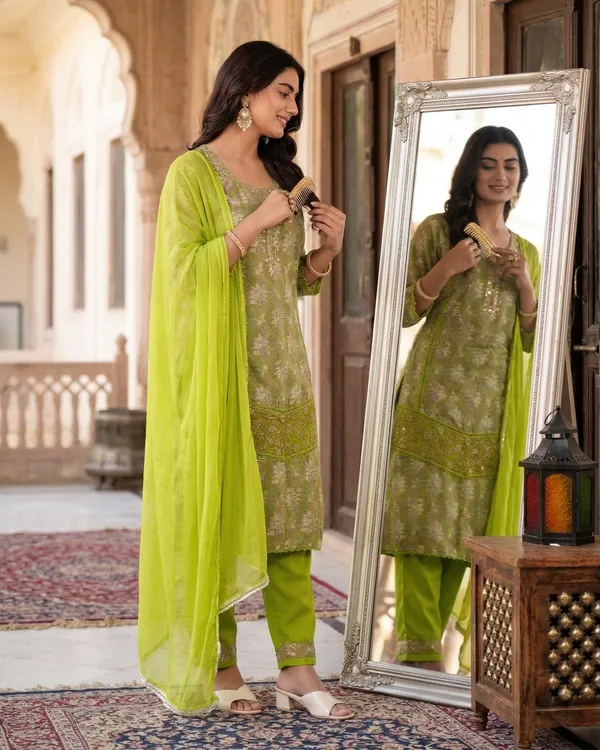 Womens_Lime_Green_Rayon_Printed_And_Embroidered_Kurta_Pant_Dupatta_Set_|_Ethnic_Festive_Party_Wear_Kurta_Set_For_Women